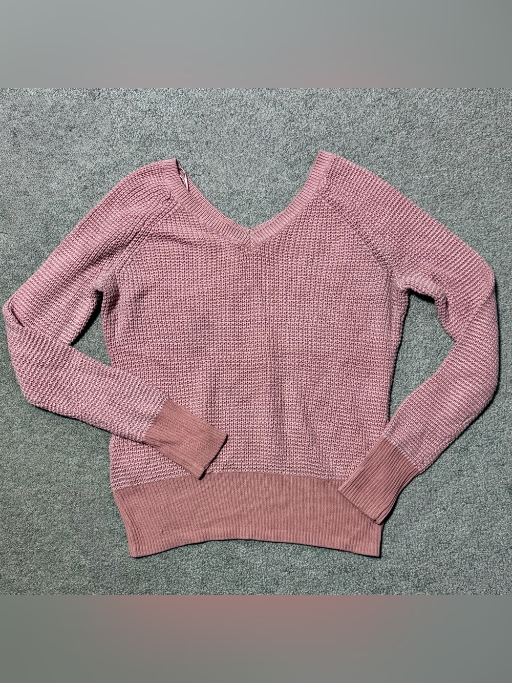 Women's Calvin Klein V-Neck Waffle Knit Sweater - Dusty/Mauve Pink - Medium